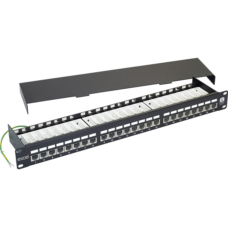 Excel CAT 6 Screened Patch Panel - 24 Port, Right-angled (1U)