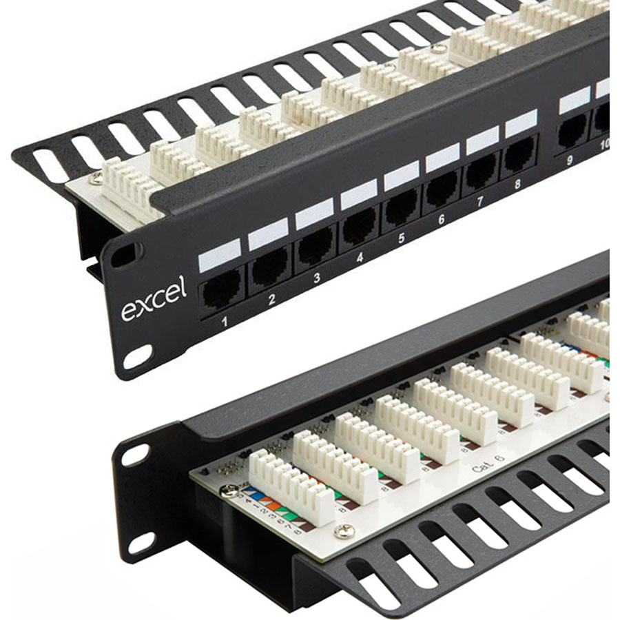 Excel CAT 6 Unscreened Patch Panel - 24 Port, Right-angled (1U)
