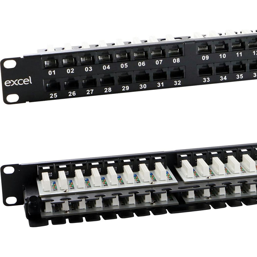 Excel CAT 6 Unscreened Patch Panel - 48 Port, Right-angled (1U)