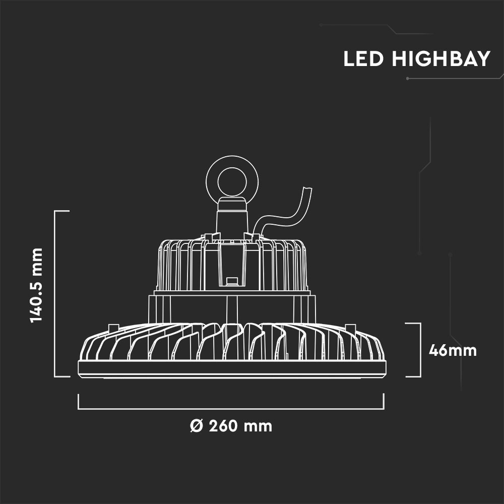 V-TAC 20063 - VT-9-114 100W LED HIGHBAY SAMSUNG CHIP 4000K DIMMABLE (120LM/W) 120D 5 YRS WTY