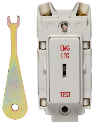 Crabtree 20AX 1 Way Single Pole Grid Switch Complete With Key Printed 'Emergency Light Test'