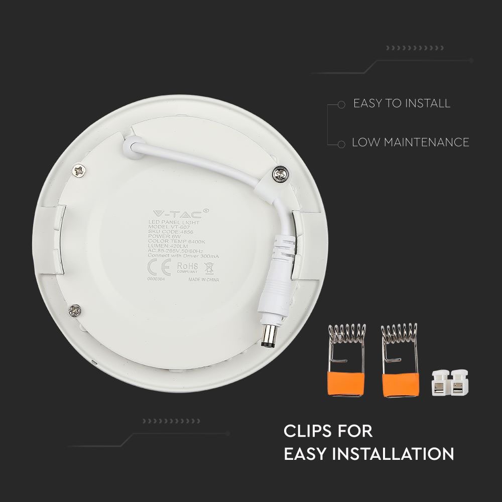 V TAC 4854 VT 607 6W LED PREMIUM PANEL 3000K ROUND STA Group