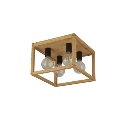 54742-4NA - SQUARE 2LT FLUSH CEILING LIGHT - WOOD & BLACK METAL