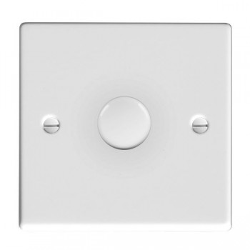Hamilton Hartland Gloss White 1 Gang 600W 2 Way Push On/Off Rotary Switching Dimmer with Gloss White Knob