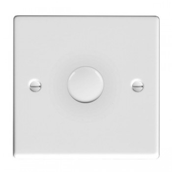 Hamilton Hartland Gloss White 1 Gang 250W/210VA Multi-Way Push On/Off Rotary Dimmer with Gloss White Knob