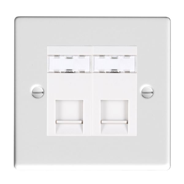 Hamilton Hartland Gloss White 2 Gang Unshielded RJ12 Socket with White Insert