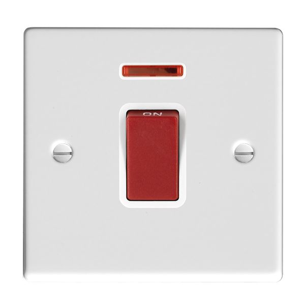 Hamilton Hartland Gloss White 45A Double Pole Switch and Neon with Red Rocker and White Surround