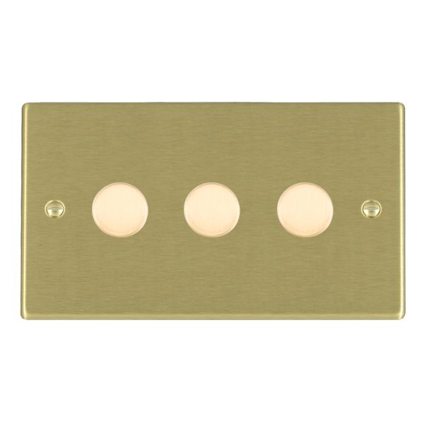 Hamilton Hartland Satin Brass 3G 100W LED 2 Way Push On/Off Rotary Dimmer Satin Brass