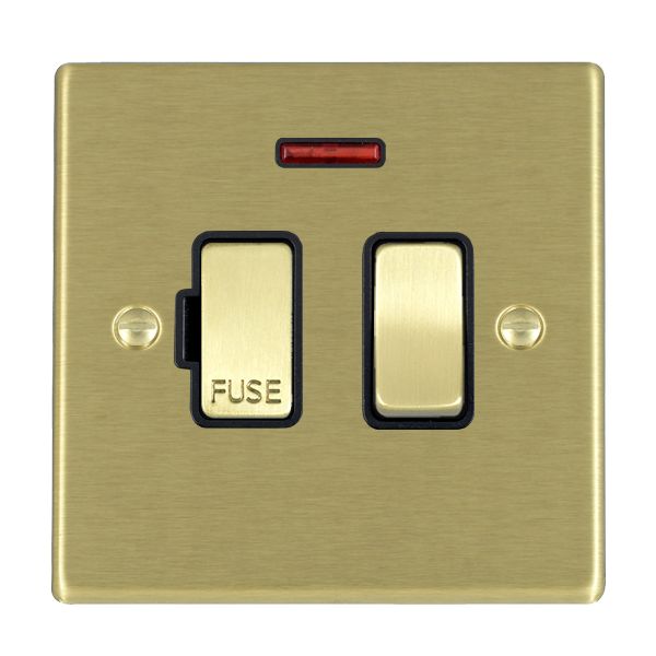 Hamilton Hartland Satin Brass 1G 13A Double Pole Fused Spur and Neon [Satin Brass/Black]