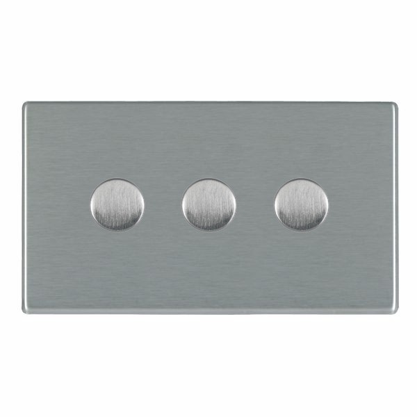 Hamilton Hartland CFX Satin Steel Effect 3G 100W LED 2 Way Push On/Off Rotary Dimmer Satin Steel