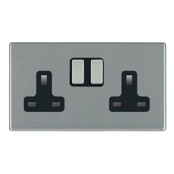 Hamilton Hartland CFX Satin Steel Effect 2 gang 13A Double Pole Switched Socket Satin Steel/Black