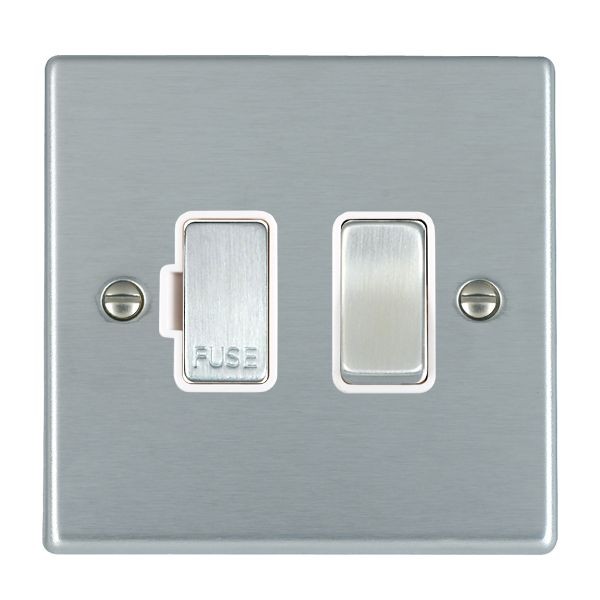 Hamilton Hartland Satin Chrome 13A Double Pole Switched Fused Spur with Satin Chrome Insert and White Surround