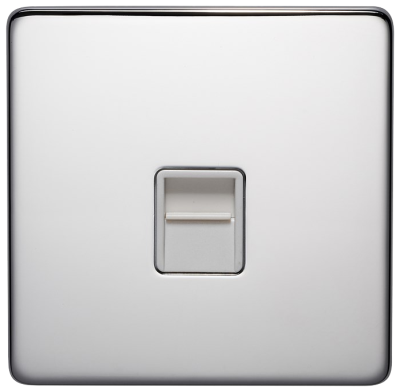 Crabtree BT Telephone Slave Socket, Polished Chrome / White, Flat Plate