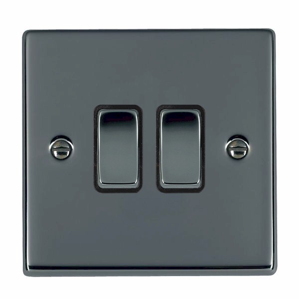 Hamilton 78R22BK-B Hartland Black Nickel 2 Gang 10AX 2 Way Switch with Black Rocker and Black Surround