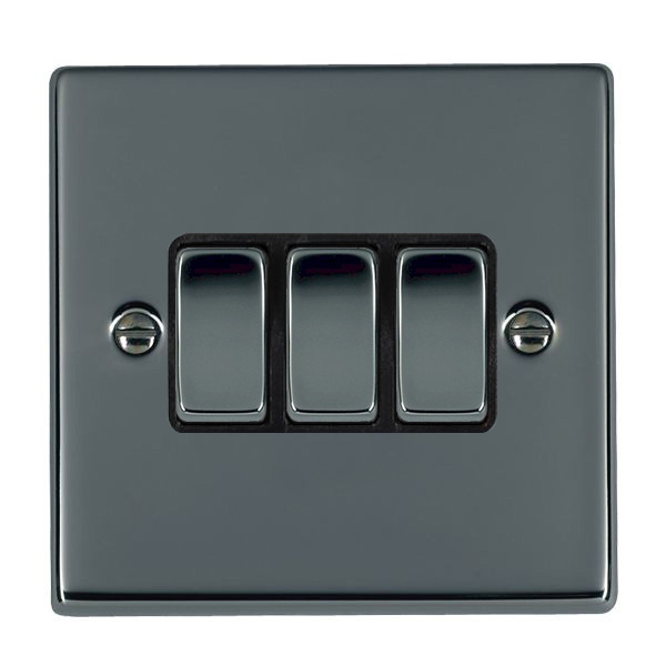 Hamilton 78R23BK-B Hartland Black Nickel 3 Gang 10AX 2 Way Switch with Black Rocker and Black Surround