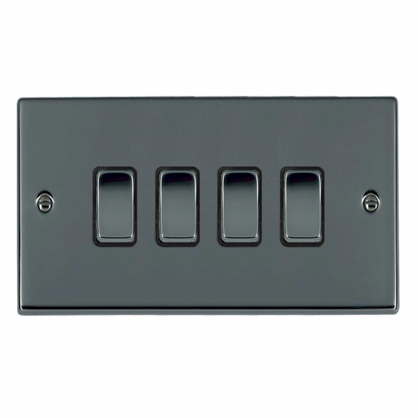 Hamilton 78R24BK-B Hartland Black Nickel 4 Gang 10AX 2 Way Switch with Black Rocker and Black Surround