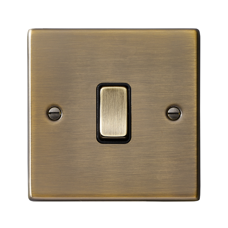 Hamilton 79R21AB-B Hartland Antique Brass 1 Gang 10AX 2 Way Switch with Antique Brass Rocker and Black Surround