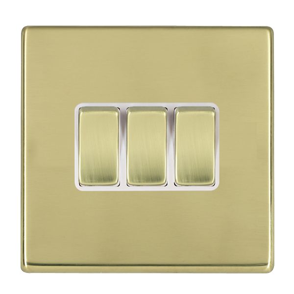 Hamilton 7G21R23PB-W Hartland G2 Polished Brass 3 Gang 10AX 2 Way Switch with Polished Brass Rocker and White Surround