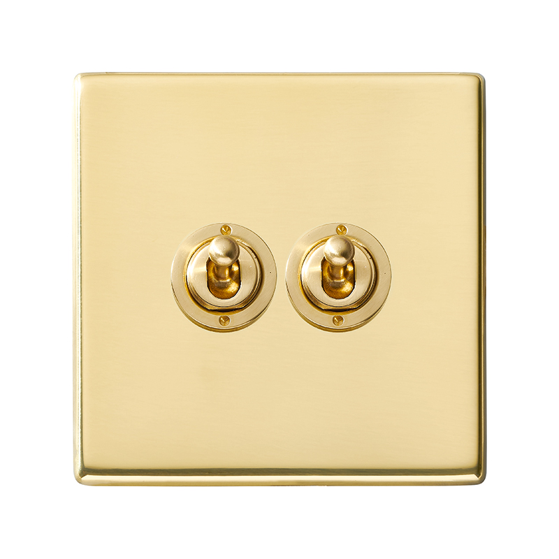 Hamilton Hartland G2 Polished Brass 2 Gang 20AX 2 Way Toggle Switch with Polished Brass Toggles