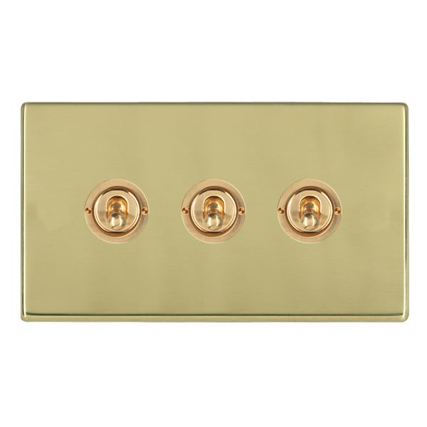 Hamilton Hartland G2 Polished Brass 3 Gang 20AX 2 Way Toggle Switch with Polished Brass Toggles