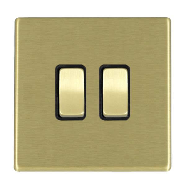 Hamilton 7G22R32SS-B Hartland G2 Satin Brass 2 Gang 10AX Intermediate Switch with Satin Brass Rocker and Black Surround