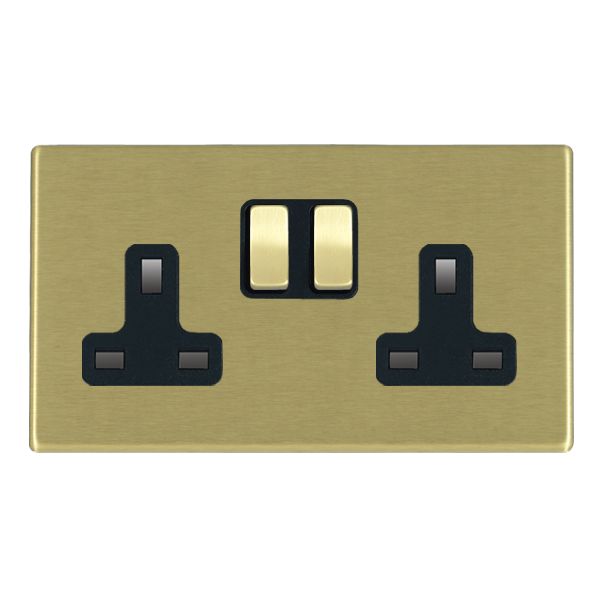 Hamilton Hartland G2 Satin Brass 2 gang 13A Double Pole Switched Socket [Satin Brass/Black]