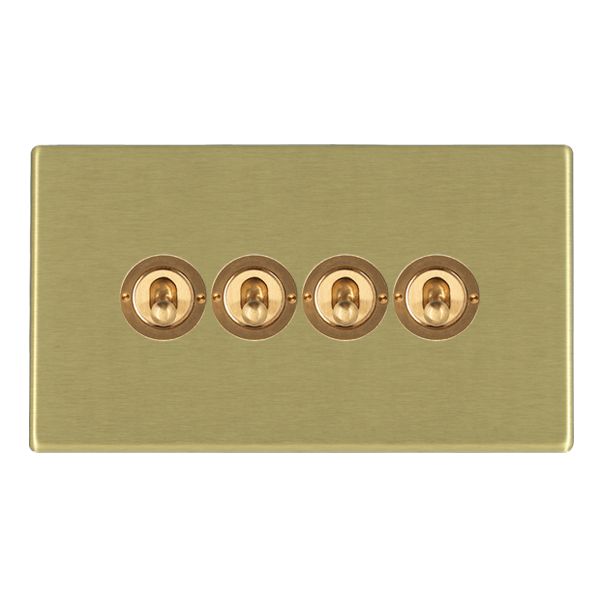 Hamilton 7G22T24 Hartland G2 Satin Brass 4 Gang 20AX 2 Way Toggle Switch with Satin Brass Toggle 