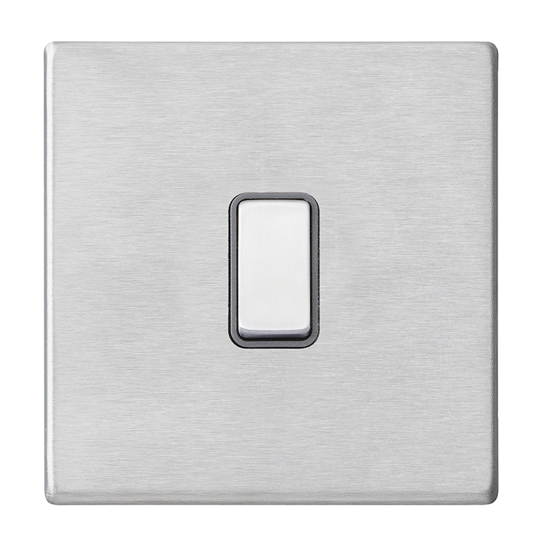 Hamilton 7G24R21SS-QG Hartland G2 Satin Steel 1 Gang 10AX 2 Way Switch with Satin Brass Rocker and Quartz Grey Surround