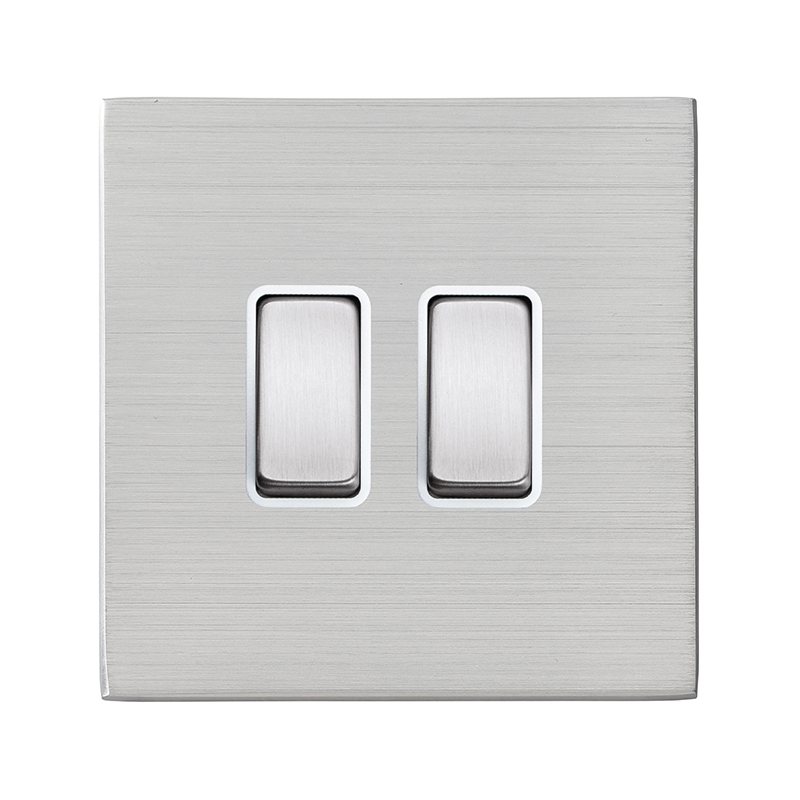 Hamilton 7G24R22SS-W Hartland G2 Satin Steel 2 Gang 10AX 2 Way Switch with Satin Steel Rocker and White Surround