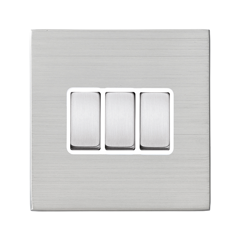 Hamilton 7G24R23SS-W Hartland G2 Satin Steel 3 Gang 10AX 2 Way Switch with Satin Steel Rocker and White Surround
