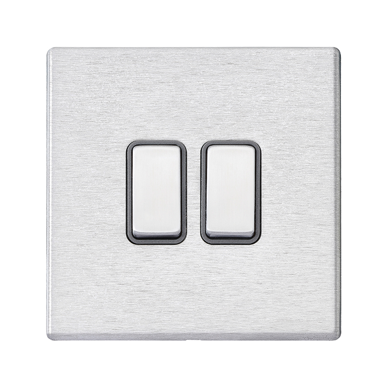 Hamilton 7G24R32SS-QG Hartland G2 Satin Brass 2 Gang 10AX Intermediate Switch with Satin Steel Rocker and Quartz Grey Surround