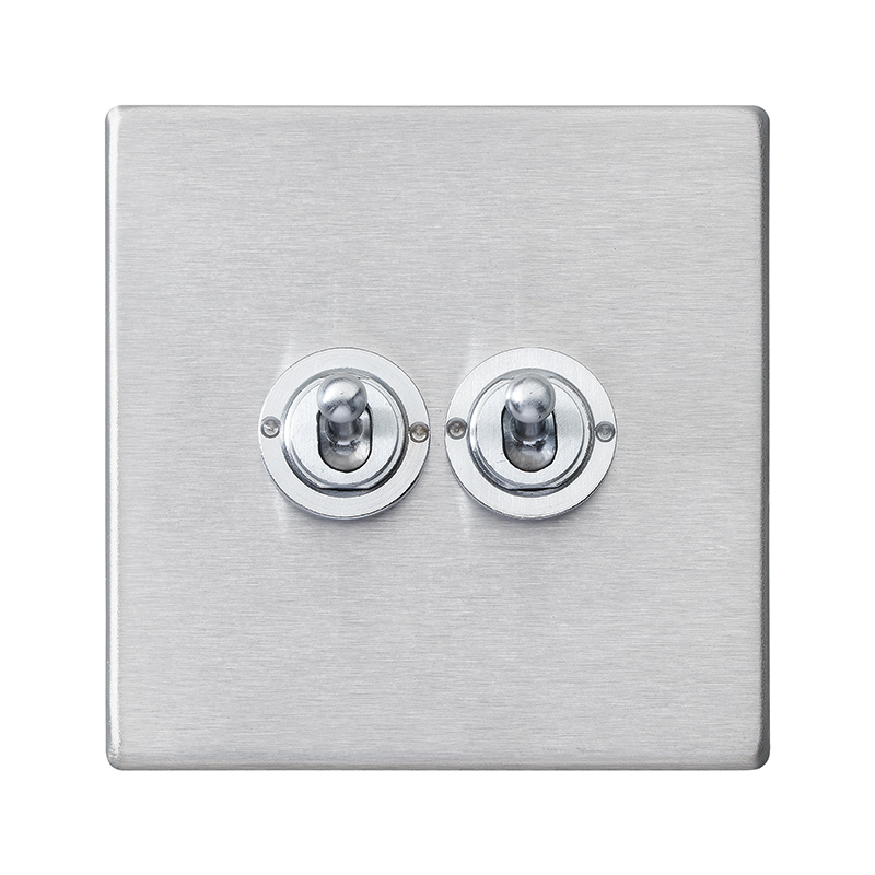 Hamilton 7G24T22 Hartland G2 Satin Steel 2 Gang 20AX 2 Way Toggle Switch with Satin Steel Toggle 