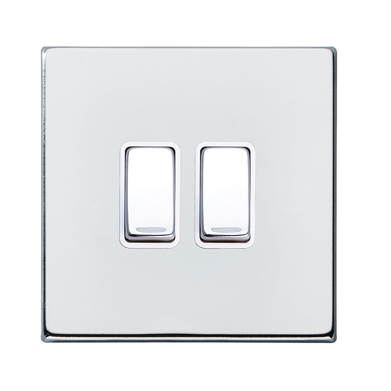 Hamilton 7G27R22BC-W Hartland G2 Bright Chrome 2 Gang 10AX 2 Way Switch with Bright Chrome Rocker and White Surround