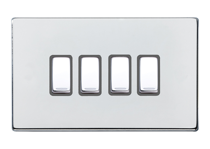 Hamilton 7G27R24BC-QG Hartland G2 Bright Chrome 4 Gang 10AX 2 Way Switch with Bright Chrome Rocker and Quartz Grey Surround