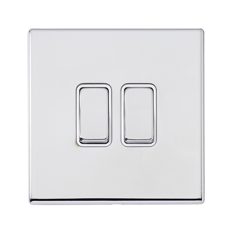 Hamilton 7G29R32AB-W  Hartland G2 Bright Chrome 2 Gang 10AX Intermediate Switch with Bright Chrome Rocker and White Surround