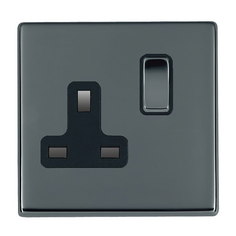 Hamilton 7G28SS1BK-B Hartland G2 Black Nickel 1 Gang 13A Double Pole Switched Socket with Black Nickel Rocker and Black Surround