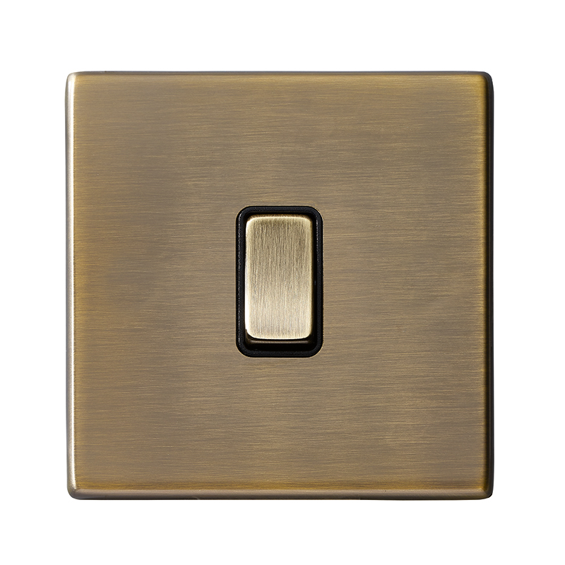 Hamilton 7G29R31AB-B Hartland G2 Antique Brass 1 Gang 10AX Intermediate Switch with Antique Brass Rocker and Black Surround
