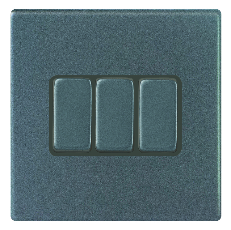 Hamilton 7G2AR23GA-QG Hartland G2 Anthra Gray 3 Gang 10AX 2 Way Switch with Anthra Gray Rocker and Quartz Grey Surround