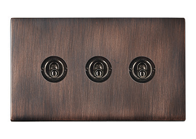 Hamilton Hartland G2 Etrium Bronze 3 Gang 20AX 2 Way Toggle Switch with Black Nickel Toggles