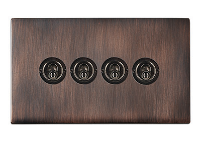 Hamilton Hartland G2 Etrium Bronze 4 Gang 20AX 2 Way Toggle Switch with Black Nickel Toggles