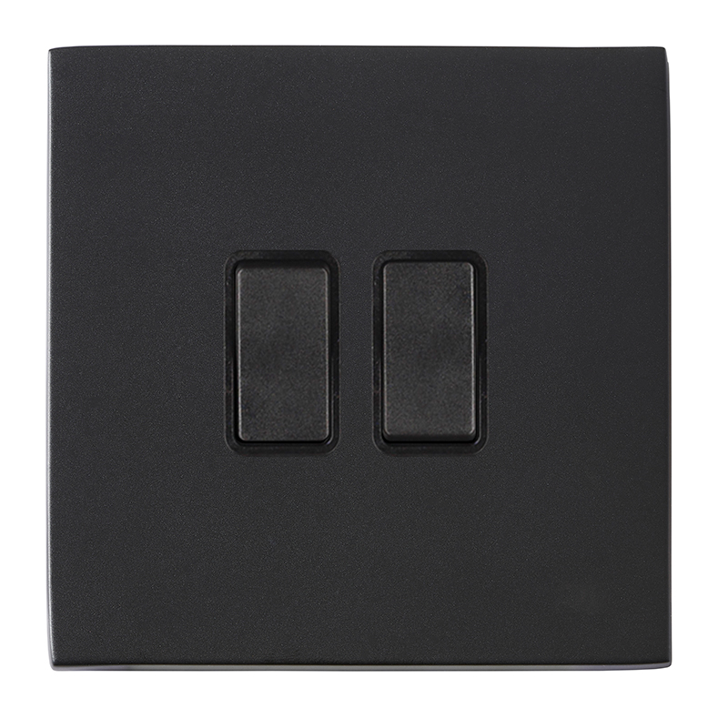 Hamilton 7G2MBR32BL-B Hartland G2 Matt Black 2 Gang 10AX Intermediate Switch with Black Rocker and Black Surround