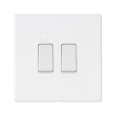 Hamilton 7G2MWR32WH-W Hartland G2 Matt White 2 Gang 10AX Intermediate Switch with White Rocker and white Surround