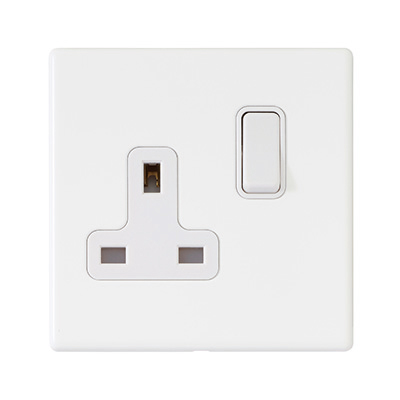 Hamilton Hartland G2 Matt White 1 Gang 13A Double Pole Switched Socket with White Rocker and White Surround