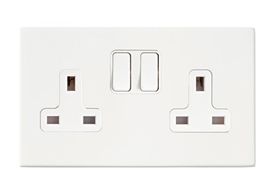 Hamilton Hartland G2 Matt White 2 Gang 13A Double Pole Switched Socket with White Rockers and White Surround