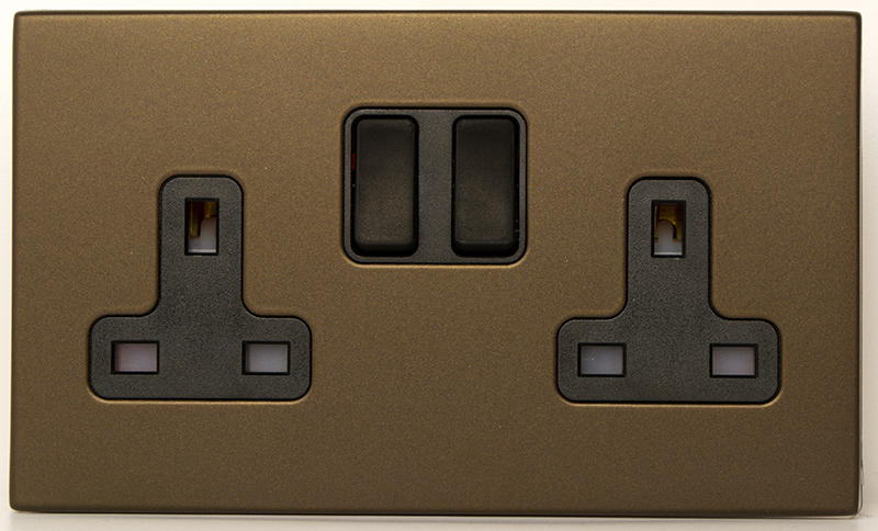 Hamilton Hartland G2 Richmond Bronze 2 gang 13A Double Pole Switched Socket [Black/Black]