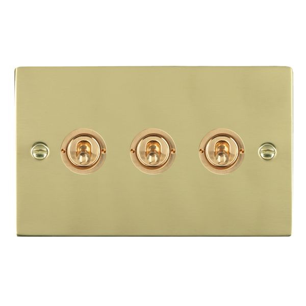 Hamilton Sheer Polished Brass 3 Gang 20AX 2 Way Toggle Switch with Polished Brass Toggles