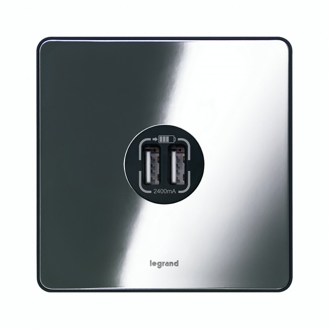 Legrand Synergy 1G Double USB [Polished Stainless Steel]