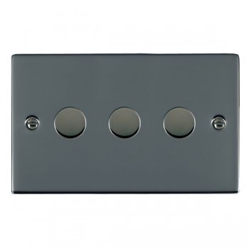 Hamilton Sheer Black Nickel 3 Gang 250W/210VA Multi-Way Push On/Off Rotary Dimmer with Black Nickel Knobs