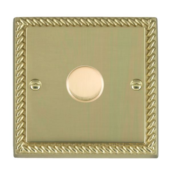 Hamilton 901X2V Cheriton Georgian Polished Brass 1 Gang 200VA 2 Way Push On/Off Rotary Switching Dimmer with Polished Brass Knob