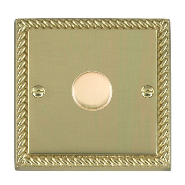 Hamilton 901X40 Cheriton Georgian Polished Brass 1 Gang 400W Resistive Leading Edge Push On/Off Rotary 2 Way Switching Dimmer with Polished Brass Knob
